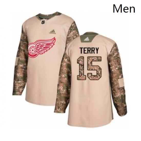 Mens Adidas Detroit Red Wings 15 Chris Terry Authentic Camo Veterans Day Practice NHL Jersey